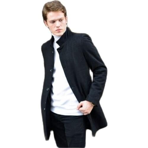 Mens Black Dog Collar Cachet Coat 2021 Autumn Winter Season High Quality Slim Fit Comfortable Outerwear Solid Color Fashion