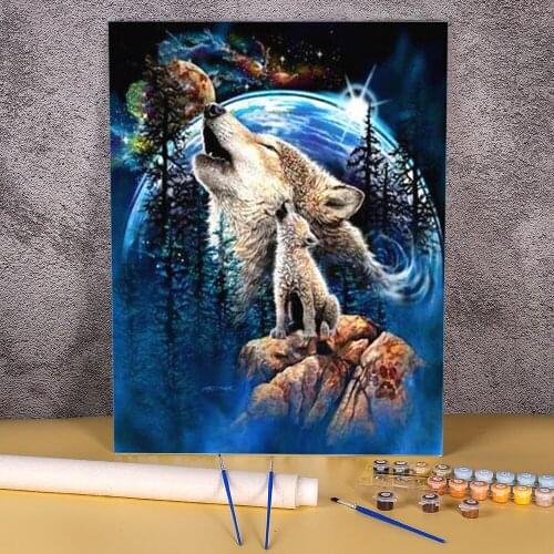 Animal Wolf DIY Paint By Numbers Package Oil Paints 40*50 Canvas Painting Loft Wall Picture Adults Wholesale Drawing