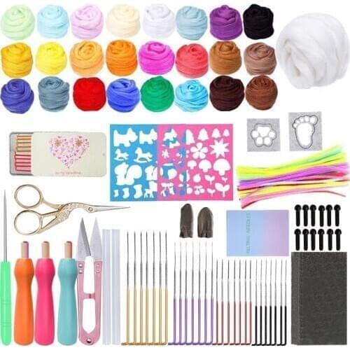 LMDZ 25 Colors Wool Roving Needle Felting Kit Fabric Materials Wool Fibre for Needle & Wet Felting DIY Sewing with Instruction