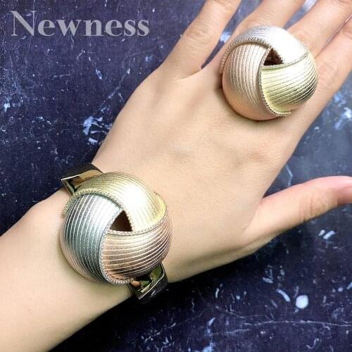 Newness High Quality Circle Geometry Cubic Zircon Fashion Bangle And Ring Set For Women Engagement Wedding Party Bridal jewelry