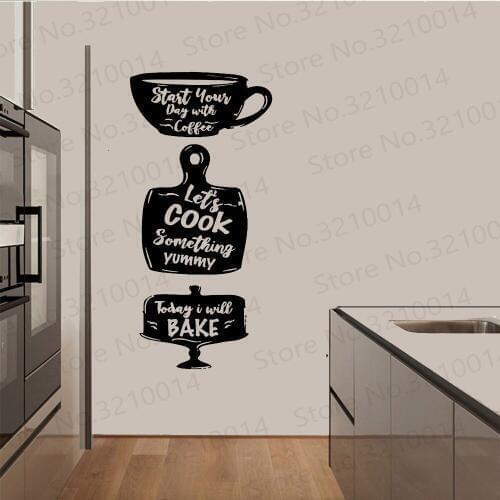 Wall Decal Quotes Start Your Day With Coffee Wall Sticker Creative Cup Pattern Removable Kitchen Cafe Shop Logo Decor PW362