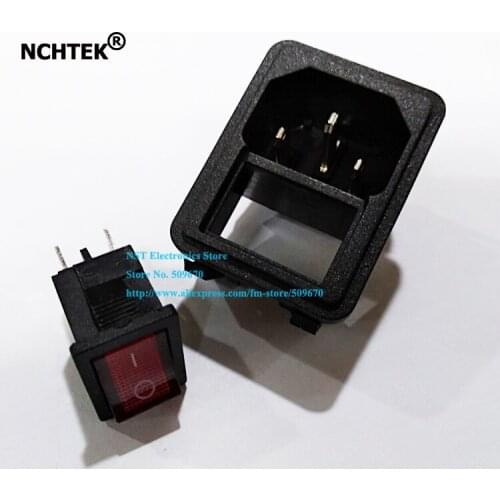NCHTEK 10A 250V Red Light Power Socker Switch IEC320 C14 3Pin Male Inlet Power Sockets Switch Connector/Free DHL Shipping/200PCS