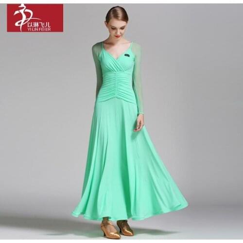 NEW Ladies Latin Ballroom Modern Tango Waltz Dance Dress Long Lace Dress #S9007