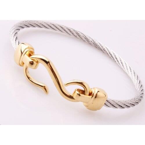 Wholesale Or Retail Stainless Steel Silver Color Gold Color Thin Wire Rope Chain Womens Mens Cuff Bangle Bracelet Charms Jewelry