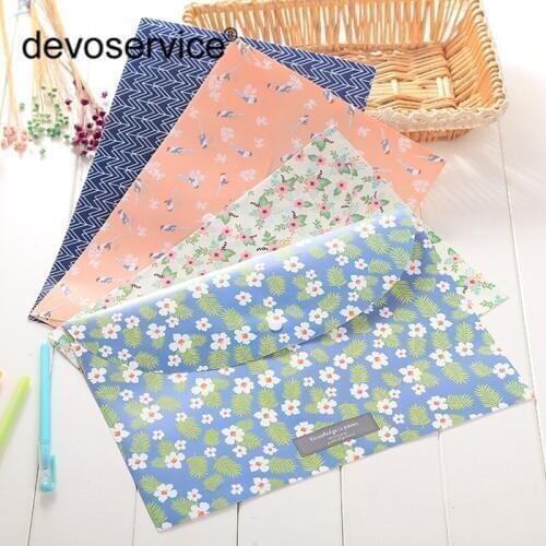 1Pc Snap Floral File Bag Paper A4 PVC Document Bag File Folder Kawaii Pencil Pen Case School Stationery Organizer Student Gifts