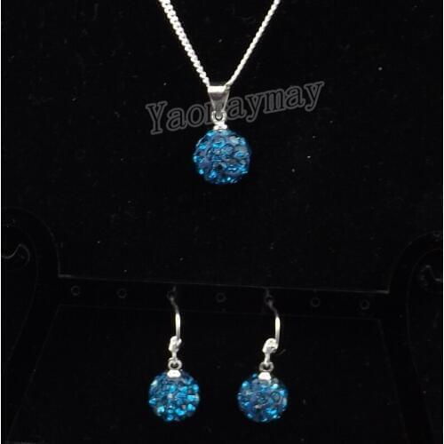 Peacock Disco Ball Pendant Earrings And Silver Plated Necklace Crystal Jewelry Set 10 Sets Wholesale