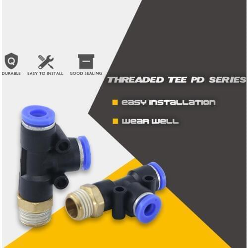 PD Pneumatic Connector Threaded tee PD 4/6/8/10/12 series