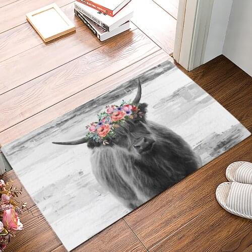 Idyllic Farm Animal Highland Cattle Doormat for Entrance Door Bathroom Hallway Non-Slip Rugs Home Decor Kitchen Mats