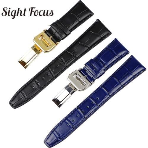 22mm Mens Blue Watch Band for IWC Calf Leather Watch Strap Alligator Croc Grain CHRONOGRA Bracelet Belt Long Short VersionBand