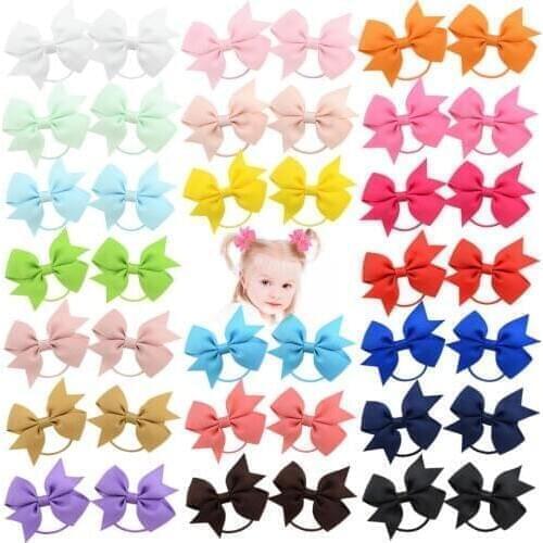 20pcs/lot Solid HairBand Grosgrain Ribbon Ponytail Holder For Baby Rubber Band Girl Hair Rope NewHandmade ScrunchieHairAccessory