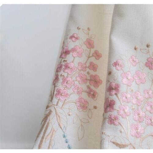 Luxury Pink Floral Embroidery Blackout Curtains Cotton and Linen Bamboo Fabric Curtains Modern White Lace Mesh Tulle MY126#5