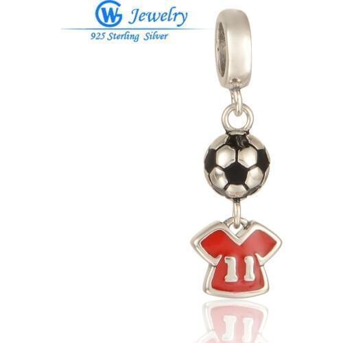 Silver 925 Thailand Football Shirts Charm With Enamel Sport Fitting Beads & Jewelry Making Bracelet Men Necklace Women S275H20