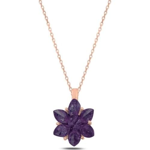 Silver 925 Sterling Lotus Blossom Zirconia stone Amethyst Necklace