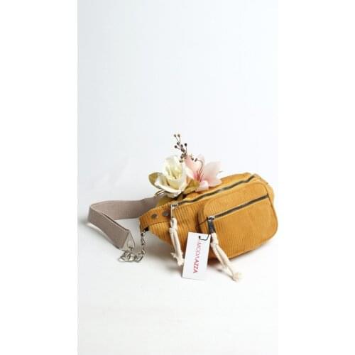 2021 season Women 'S fashion Chain Detail Water Resistant Adjustable Yellow Velvet Waist Bag