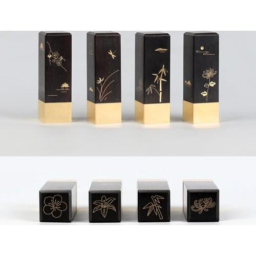 Chinese Traditional Style Orchid Bamboo Plum Design Customize Name Stamp Retro Wood Copper Personal Seal For Children Teacher