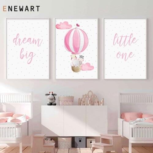 Nordic Art Cartoon Poster Balloon Traval Canvas Painting Nursey Quotes Funny Wall Picture Modern Children Room Decoration