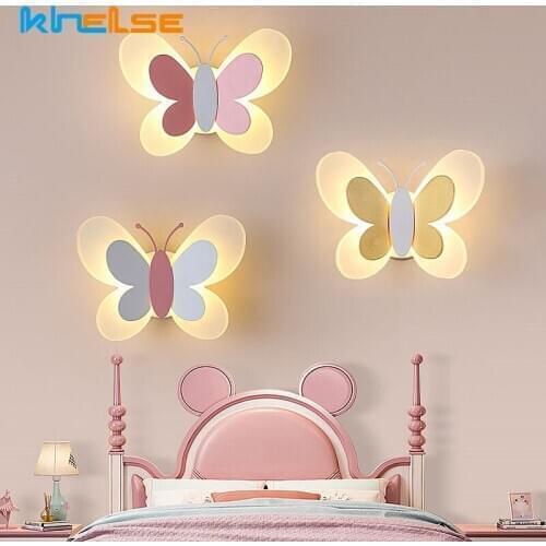 Nordic Butterfly Led Wall Lamps Acrylic Kid Bedroom Bedisde Wall Sconces Childern Girl Room Atmosphere Home Decor Wall Lighting