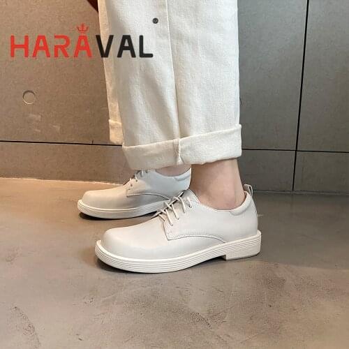 HARAVAL Women Pumps Shoes Round Toe Low Heels Black White Lace Up Elegant Spring Autumn Classics Concise Solid Casual A288