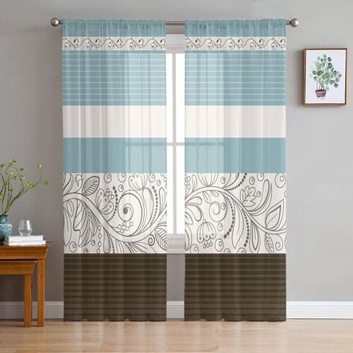 Vintage Flower Window Treatment Tulle Modern Sheer Curtains for Kitchen Living Room the Bedroom Curtains Decoration