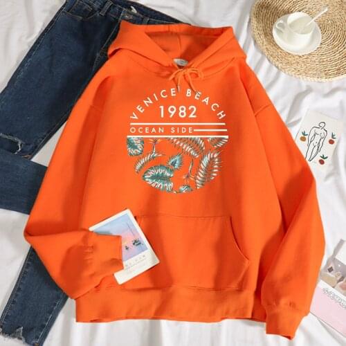 Venice Beach 1982 Ocean Side Prints Hoodies Womens Street Fleece Hoodie Autumn Crewneck Sweatshirts Casual Warm Unisex Clothing