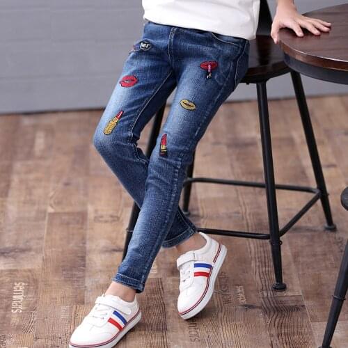 2019 spring children Clothing kids girls jeans Casual straight Cartoon embroidery denim trousers pants