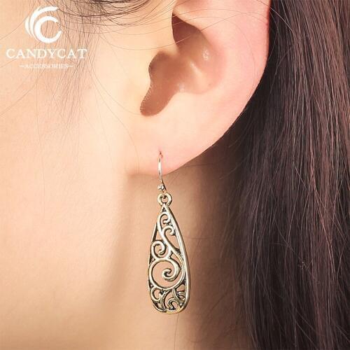 Vintage Hollow Geometric Drop Earrings For Women Exquisite Palace Carved Dangle Earrings Fashion Jewelry Gifts Wholesale