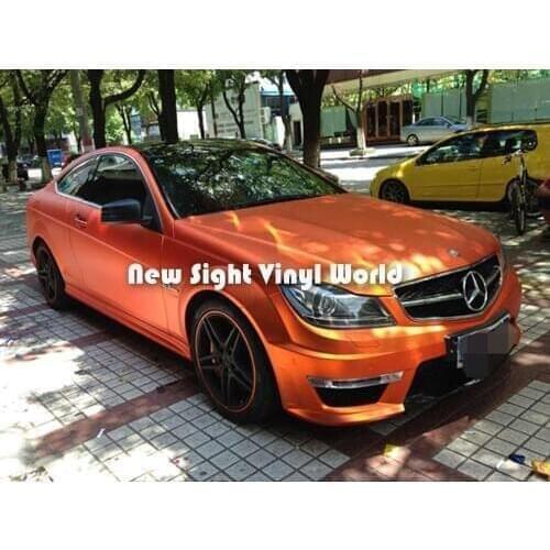 High Quality Matte Satin Chrome Orange Vinyl Wrap Orange Satin Chrome Wrap Film Air Free Car Graphics Size:1.52*20M/Roll