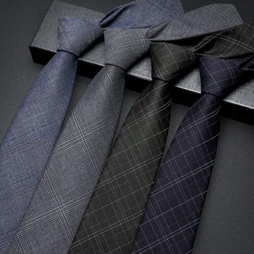 High Quality 7.5CM Plaid Black Tie For Men Wedding Business Fashion Suit Designer Brand Luxury Necktie With Gift Box