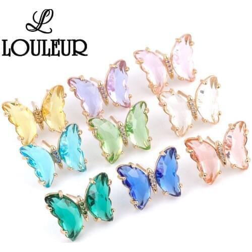 2020 New Design Transparent Crystal Glass Butterfly Earrings For Women Girls Fashion Korean Stud Earring Jewelry Party Gifts