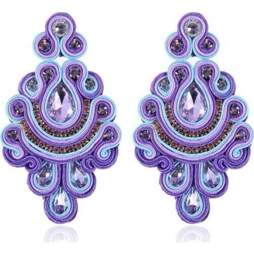 Fashion soutache earring Ethnic boho Jewelry women Crystal delicate Handmade weaving Drop Earrings purple black colorful gift