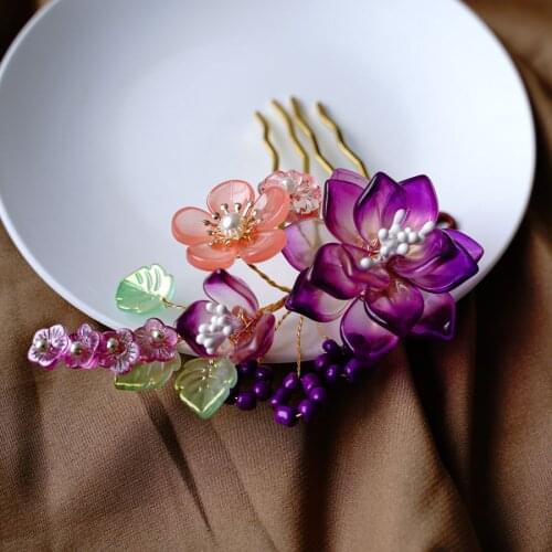 New Fantasy Purple Hair Combs Clip Women Flower Hairpins Ladies Headdress Female Hairclips Hair Fork Headwear Hair Accessories