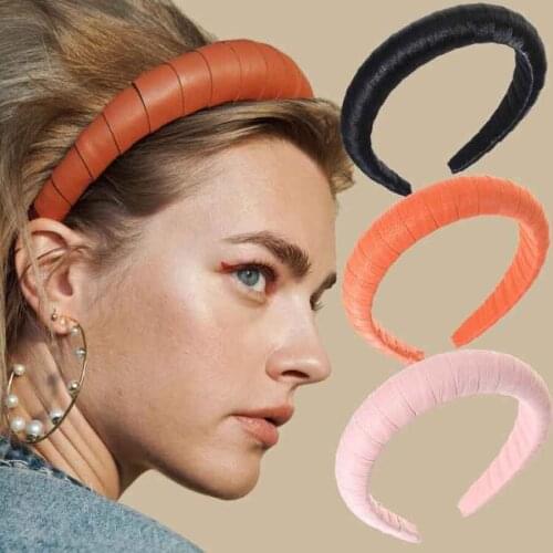 Haimeikang Leather Wrapped Sponge Headband Women Solid Color Hair Bands Bezel Hair Hoop Headwear Ladies Fashion Hair Accessories