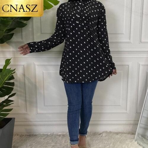 Plus Size 2021 Long Sleeve Polka Dot Top Dress Abaya Musulman Saudi Arabe Islamic Long Tops Clothing For Women
