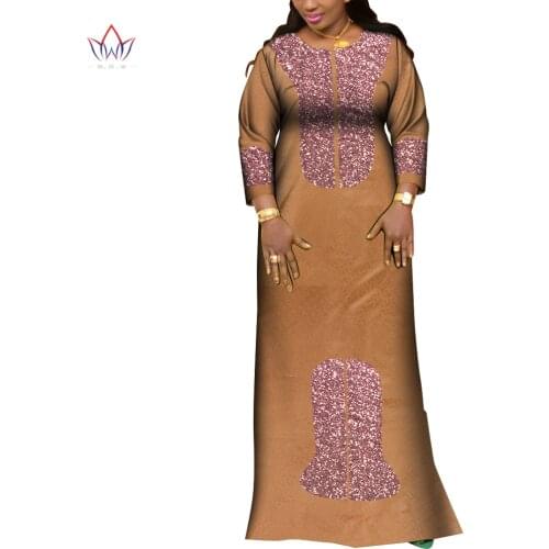 Bazin Long Sleeve Dresses for Women Party Wedding Casual Date Dashiki African Women Robe Dresses African Dresses for Women WY692