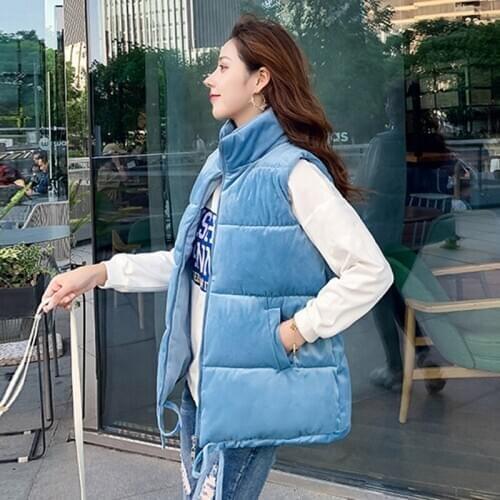 2020 winter short style flannel vest for women stand collar white duck down sleeveless jacket female solid thick casual outwear