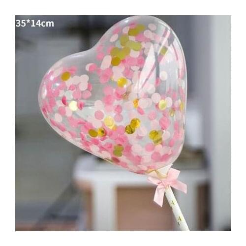 1pc Mini Heart Round Birthday Balloon Confetti Straw Ribbon Cake Topper Sequins Latex Balloon Birthday Wedding Party Decoration