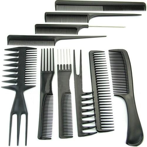 10PCS Salon Hairdressing Styling Combs Dye Highlight Lift Hair Pick Comb Black Hairbrush Women Hairdressing Styling Tools