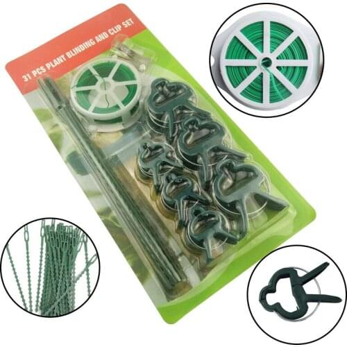 18pcs Plastic Plant support clips 2 sizes + 12pcs Adjustable Cable Ties binder + 20m/roll twist wire garden Grafting tool set