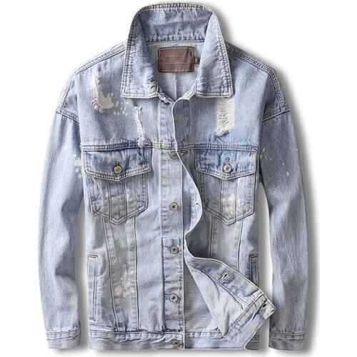 2019 New Arrival Denim Jacket Men Washed Cowboy Stand Collar Hip Hop hole Street Designer Men Jeans Coat