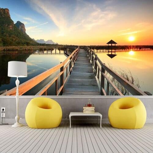 3D Wallpaper Modern Sunset Seaside Wharf Landscape Photo Wall Murals Living Room TV Sofa Background Wall Painting 3D Home Decor