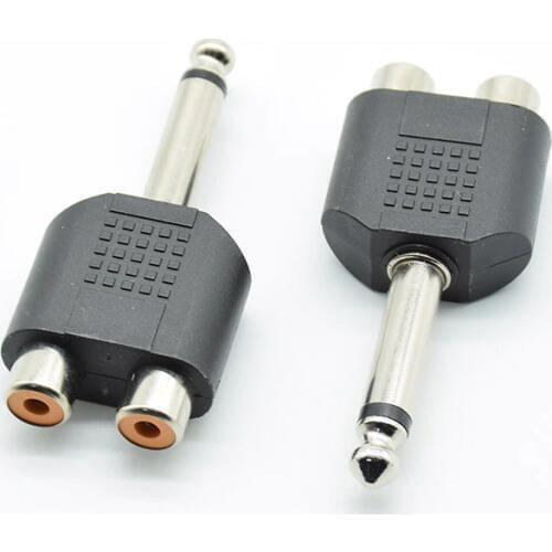 5pcs 6.5mm to 2RCA lotus head microphone to AV audio adapter 1 to 2 converter to connector black male female Mono or Stereo