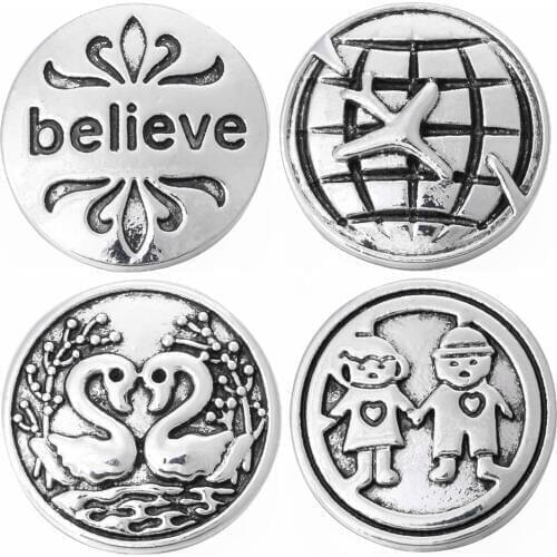 5pcs/lot New Valentines Day Gift Snap Button Jewelry Believe Plane Swan Couples Snap Buttons Fit 18mm Snap Button Necklace