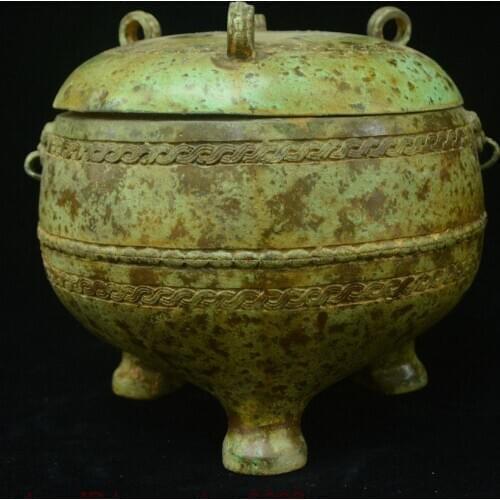 8" Old Chinese Bronze 3 Legs Incense Burner Censer Incensory Thurible Box Statue