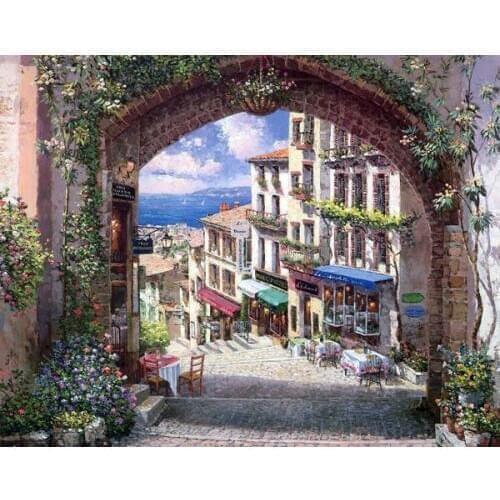 Free shipping Mediterranean seascape building landscape oil painting canvas prints printed on canvas home art decoration picture