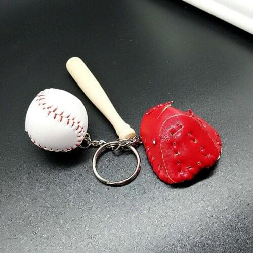 Mini Three-piece Baseball glove wooden bat keychain sports Car Key Chain Key Ring Gift For Man Women Accessories Cheap wholesale