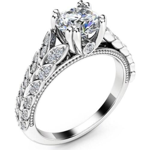 Victoria Brand New choucong Luxury Jewelry 925 Sterling Silver Fill Round Cut AAA Cubic Zirconia CZ Wedding Leaf Band Ring Gift