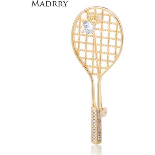 Madrry Simple Badminton Racket Shape Brooch Cubic Zircon Jewelry Women Men Sweatshirt Coat Lapel Bag Pins Daily Accessories Gift