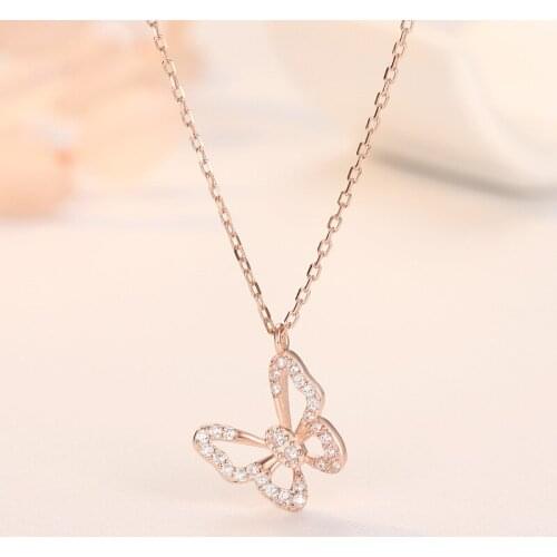 S925 pure silver butterfly necklace temperament melting zircon micro set full drill collar bone strength chain chain