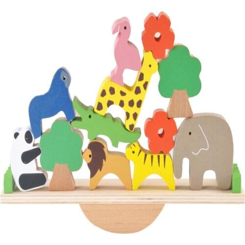 Wooden Forest Animal Seesaw Balance Beam Puzzle Balance Stacks High Building Blocks Children Cognitive Assembling Table Toys#38