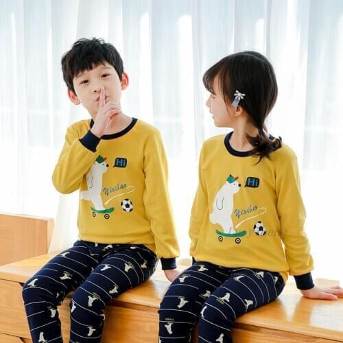 Childrens Clothing Boys Girls Pajamas Set Baby Cotton Underwear Autumn Long Pants Home Service Baby Clothes Cartoon Sleepwear